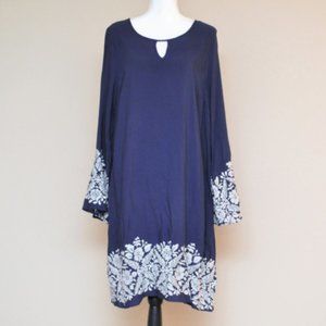 Navy & White Long Sleeve Embroidered Dress…